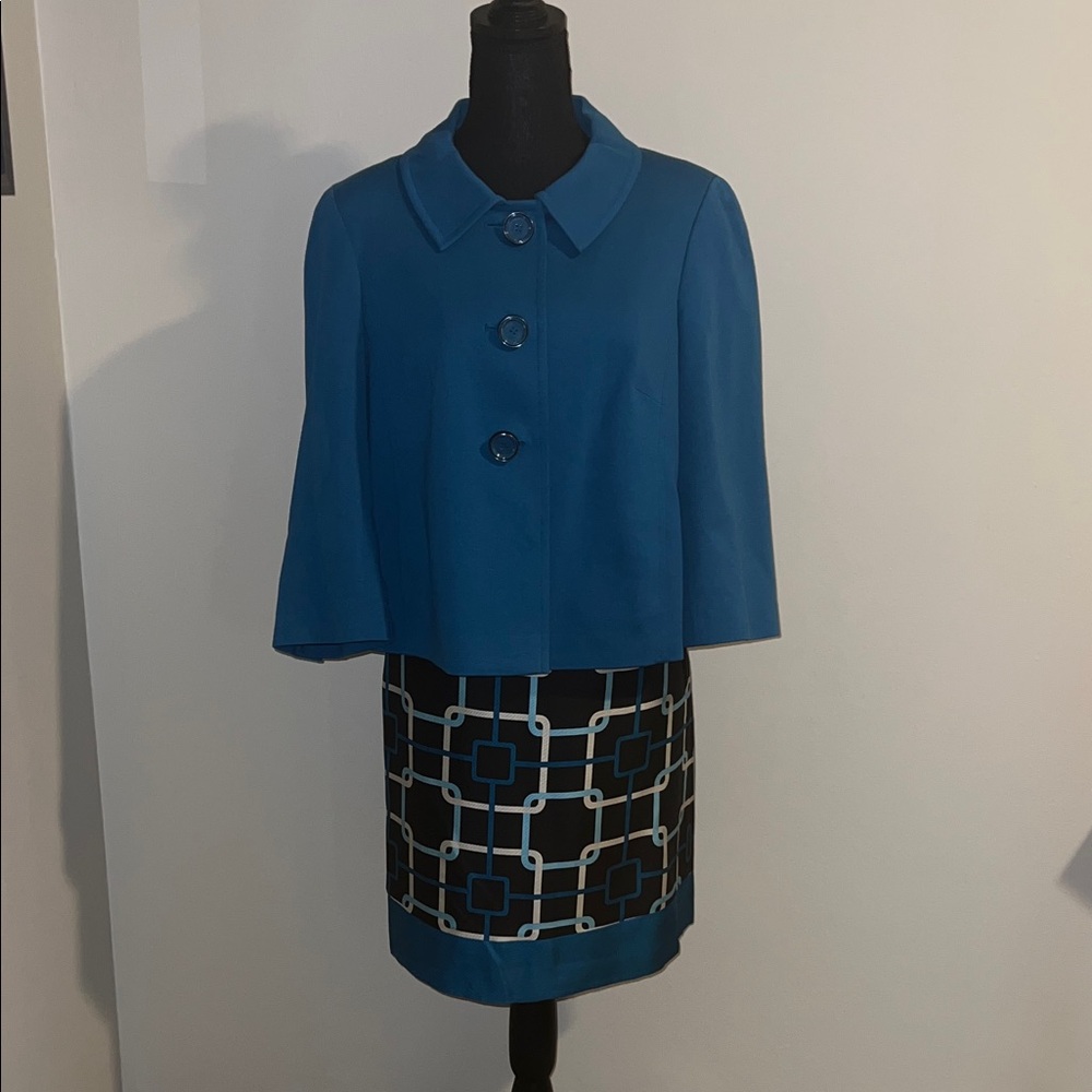 Talbots Blue and Brown Geometric Skirt w/ Coordinated Suit Jacket